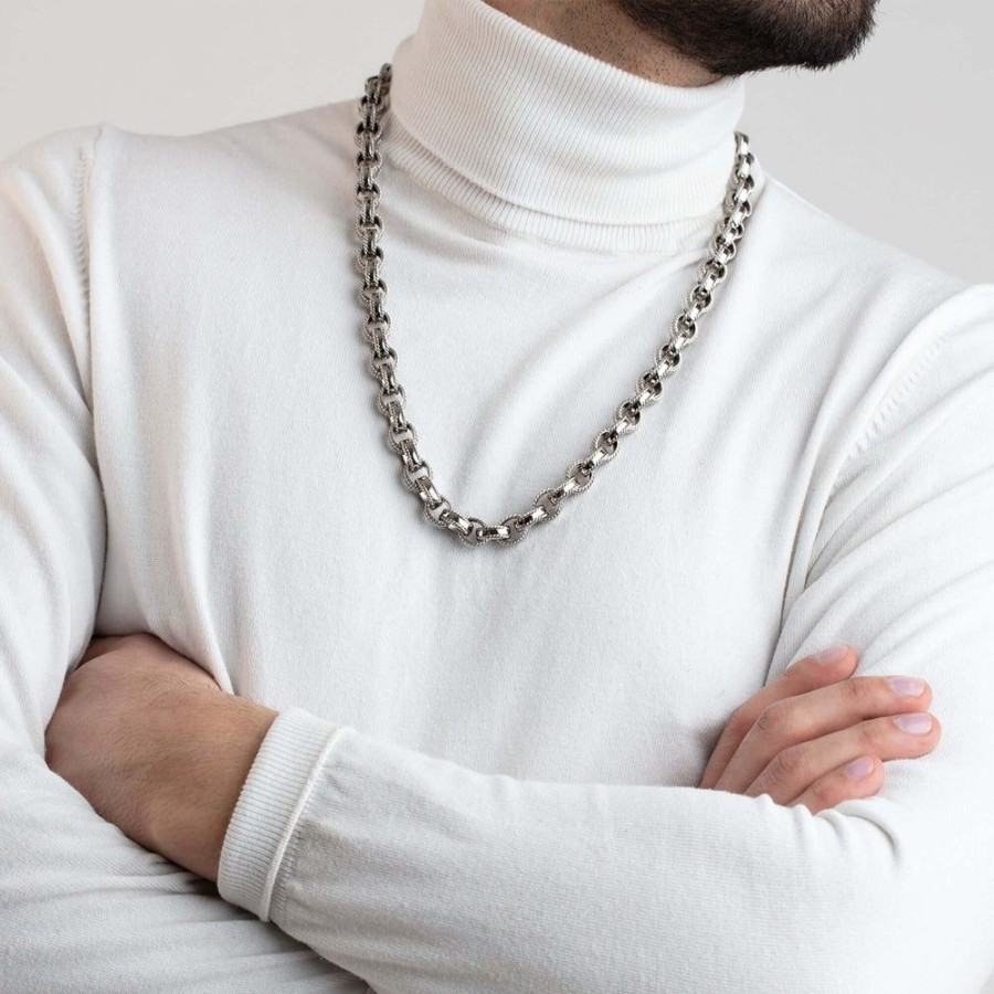 Men Phillip Gavriel | Silver Cable Edge Rolo Chain Necklace