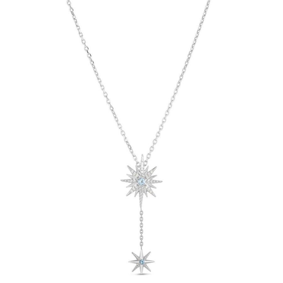 Women Phillip Gavriel | Silver & Diamond Constellation Drop Necklace With Blue Topaz