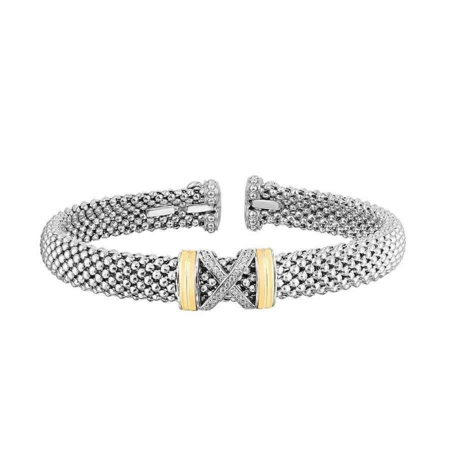 Women Phillip Gavriel | Silver & 18K Gold Popcorn X Cuff Bangle