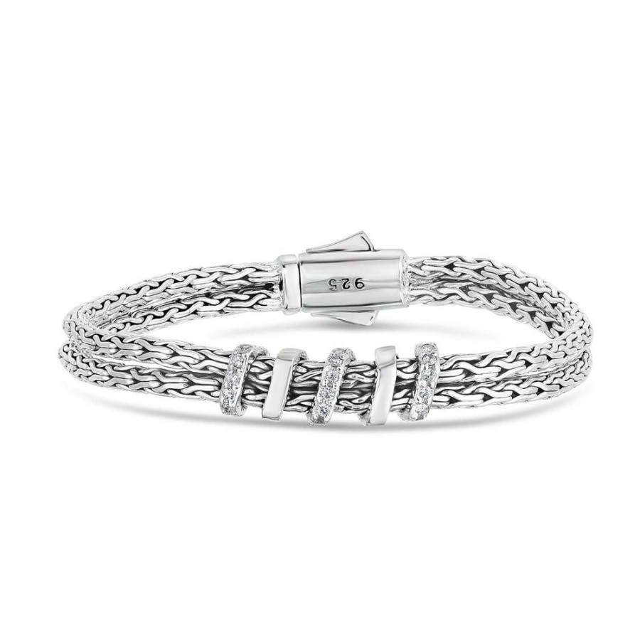 Women Phillip Gavriel | Silver And White Sapphire Double Woven Spiral Bracelet