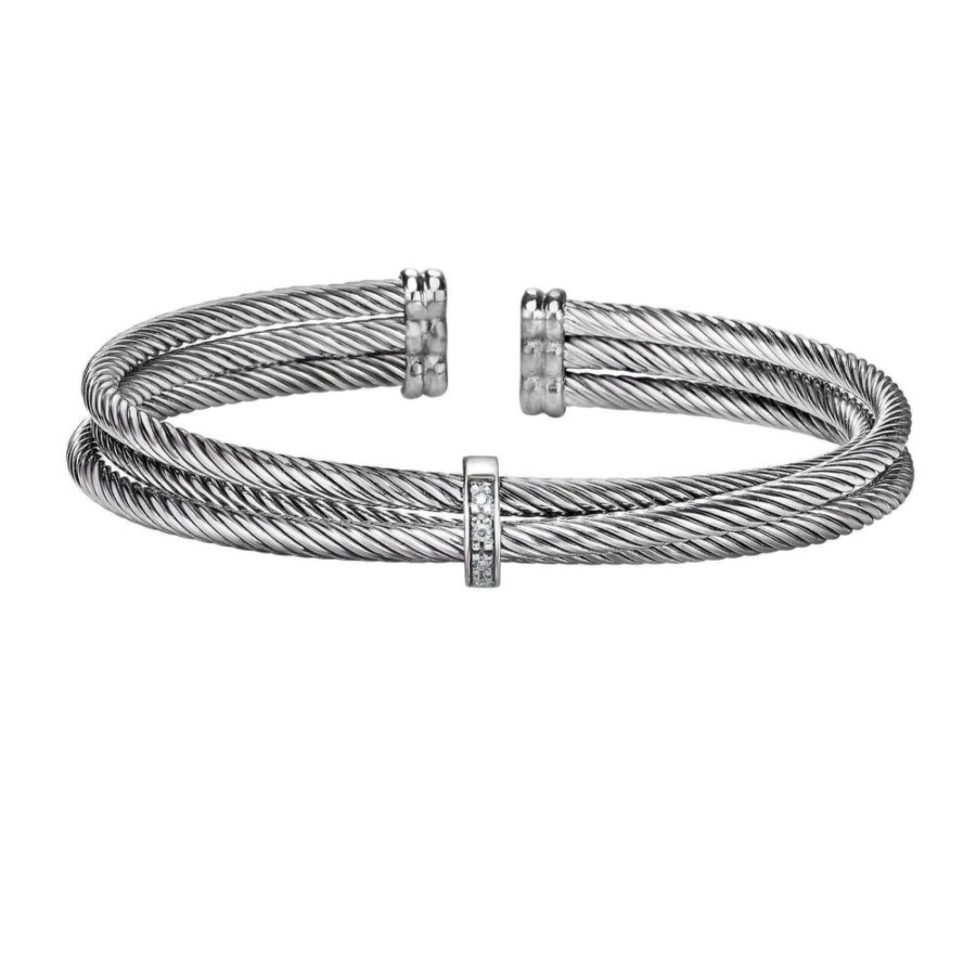 Women Phillip Gavriel | Silver & Diamond Italian Cable Triple Row Bracelet