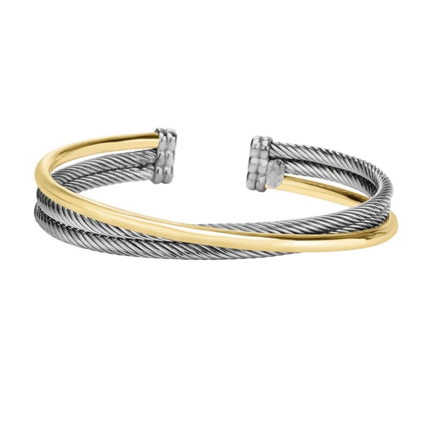 Women Phillip Gavriel | Silver & 18K Gold Italian Cable Crossover Cuff