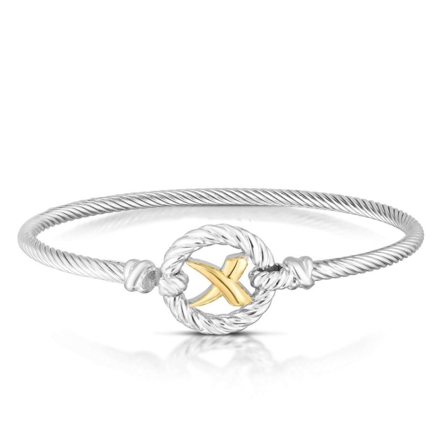 Women Phillip Gavriel | Silver & 18K Gold Cable Sculpted 'X' Bangle