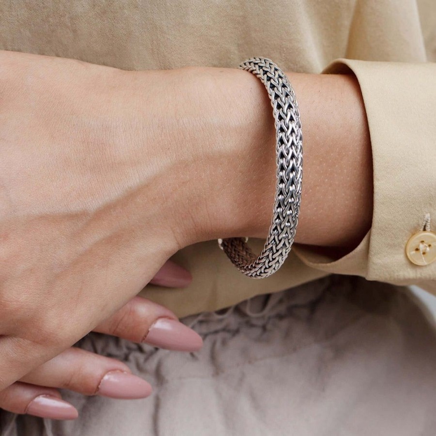 Women Phillip Gavriel | Silver Half Round Woven Chain Bracelet