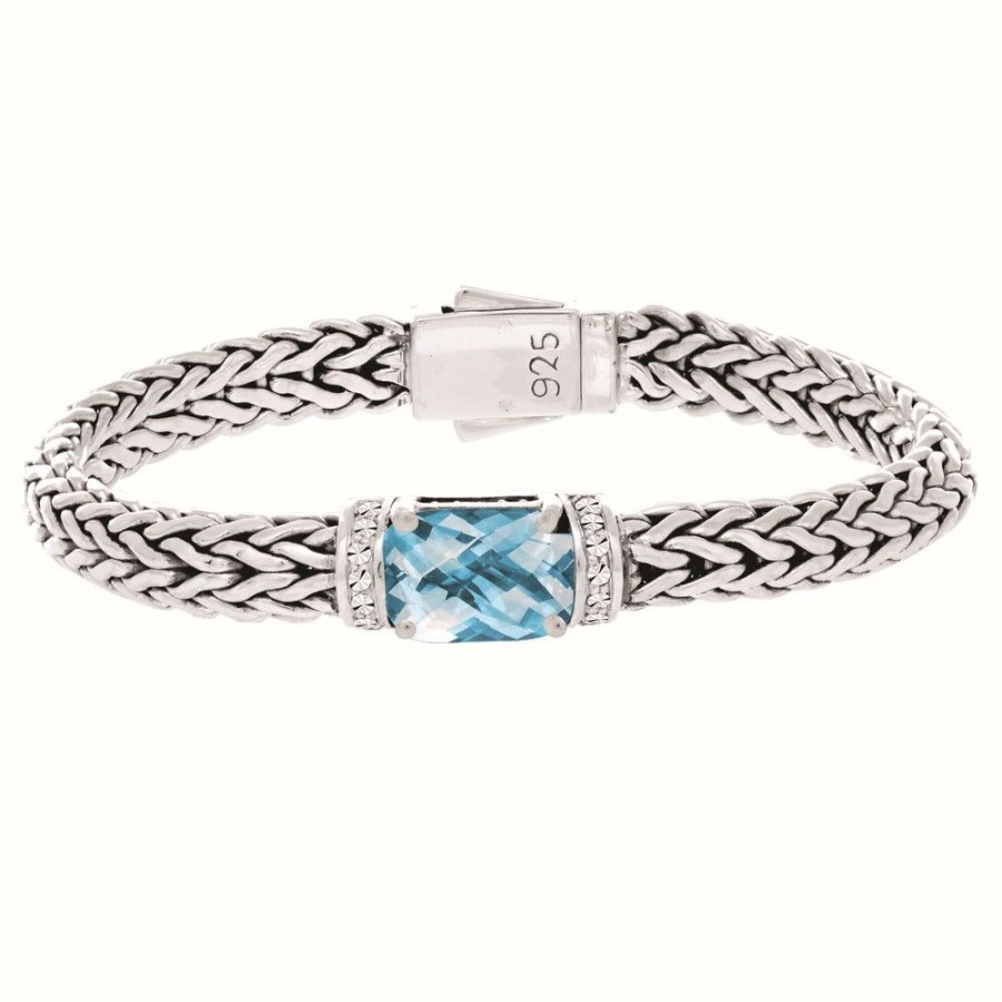 Women Phillip Gavriel | Silver Woven Chain Large Gemstone Bracelet