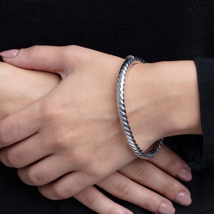 Women Phillip Gavriel | Silver Sculpted Cable 6Mm Bangle