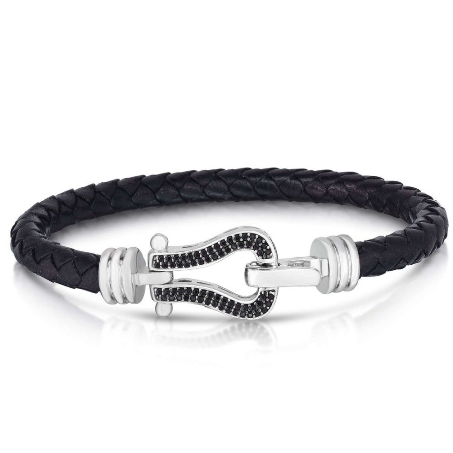 Women Phillip Gavriel | Silver & Black Diamond Buckle Bracelet On Leather