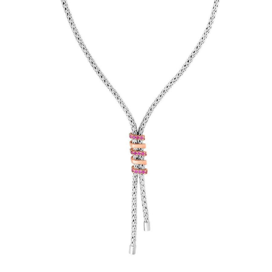 Women Phillip Gavriel | Silver Woven Spiral Lariat Necklace With Pink Sapphires