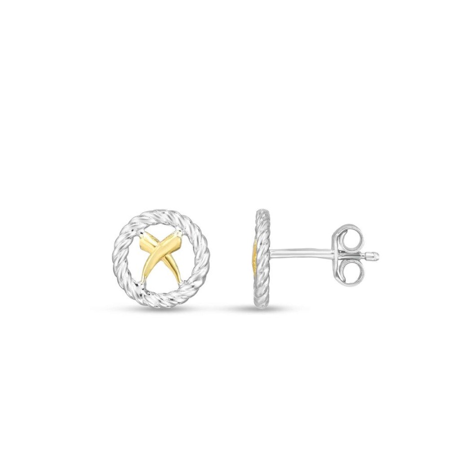 Women Phillip Gavriel | Silver & 18K Gold Mini Cable 'X' Studs