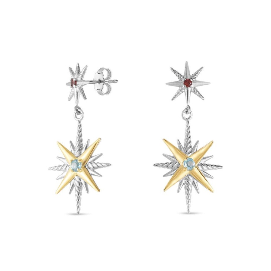 Women Phillip Gavriel | Silver & 18K Gold Constellation Earrings With Garnet And Blue Topaz