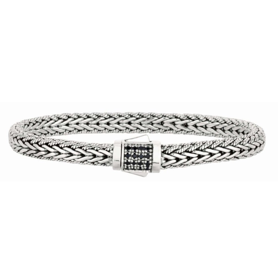 Women Phillip Gavriel | Silver Half Round 7Mm Woven Chain Sapphire Bracelet