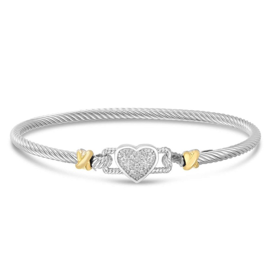 Women Phillip Gavriel | Silver & 18K Gold Diamond Heart Cable Bangle