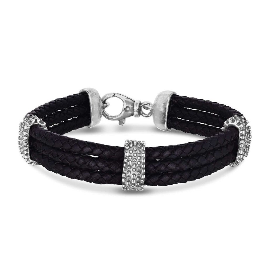 Men Phillip Gavriel | Silver Three Strand Leather Popcorn Bracelet