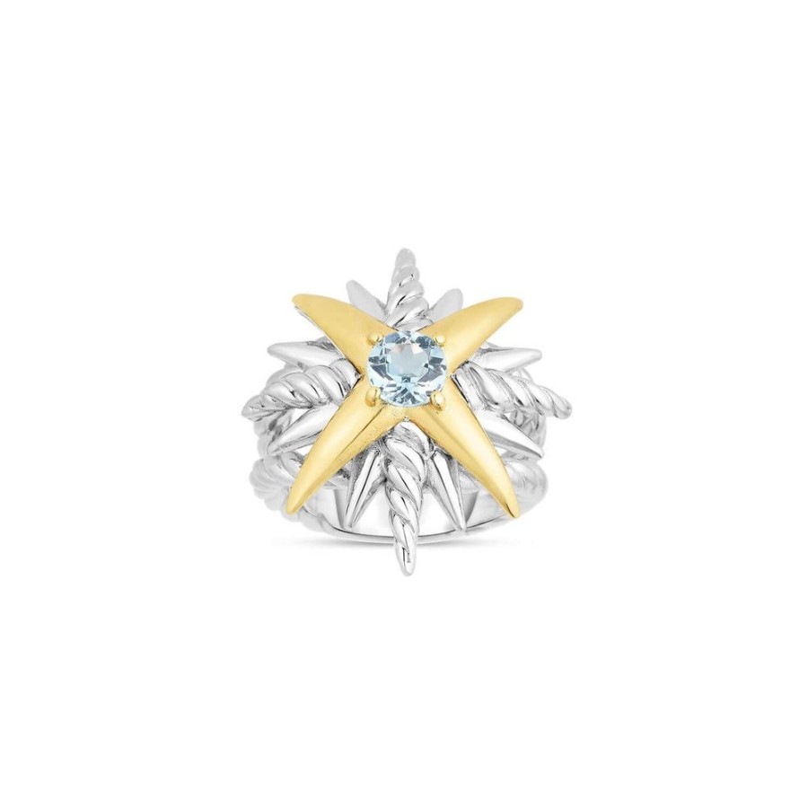 Women Phillip Gavriel | Silver & 18K Gold Constellation Cable Ring With Blue Topaz