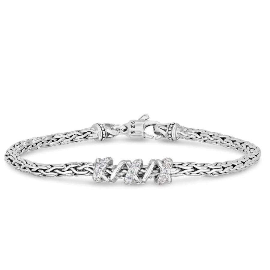 Women Phillip Gavriel | Silver & Sapphire Thin Woven Spiral Chain Bracelet