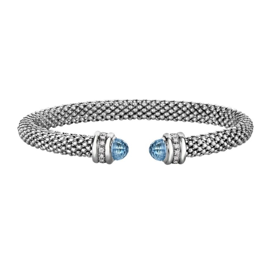 Women Phillip Gavriel | Sterling Silver Popcorn Gemstone & Diamond Classic Cuff Bangle