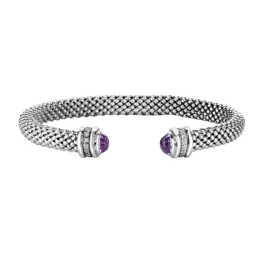 Women Phillip Gavriel | Sterling Silver Popcorn Gemstone & Diamond Classic Cuff Bangle