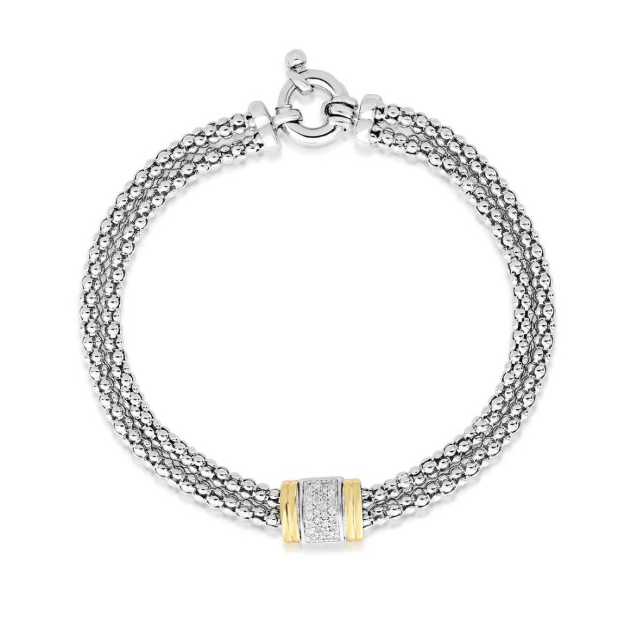 Women Phillip Gavriel | Silver & 18K Gold Diamond Station Popcorn Chain Bracelet