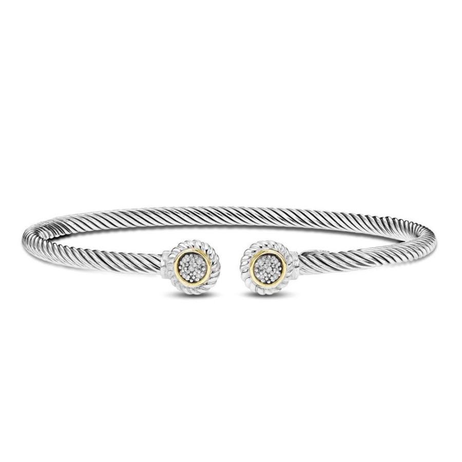 Women Phillip Gavriel | Silver & 18K Gold Round Diamond Tip Cable Bracelet