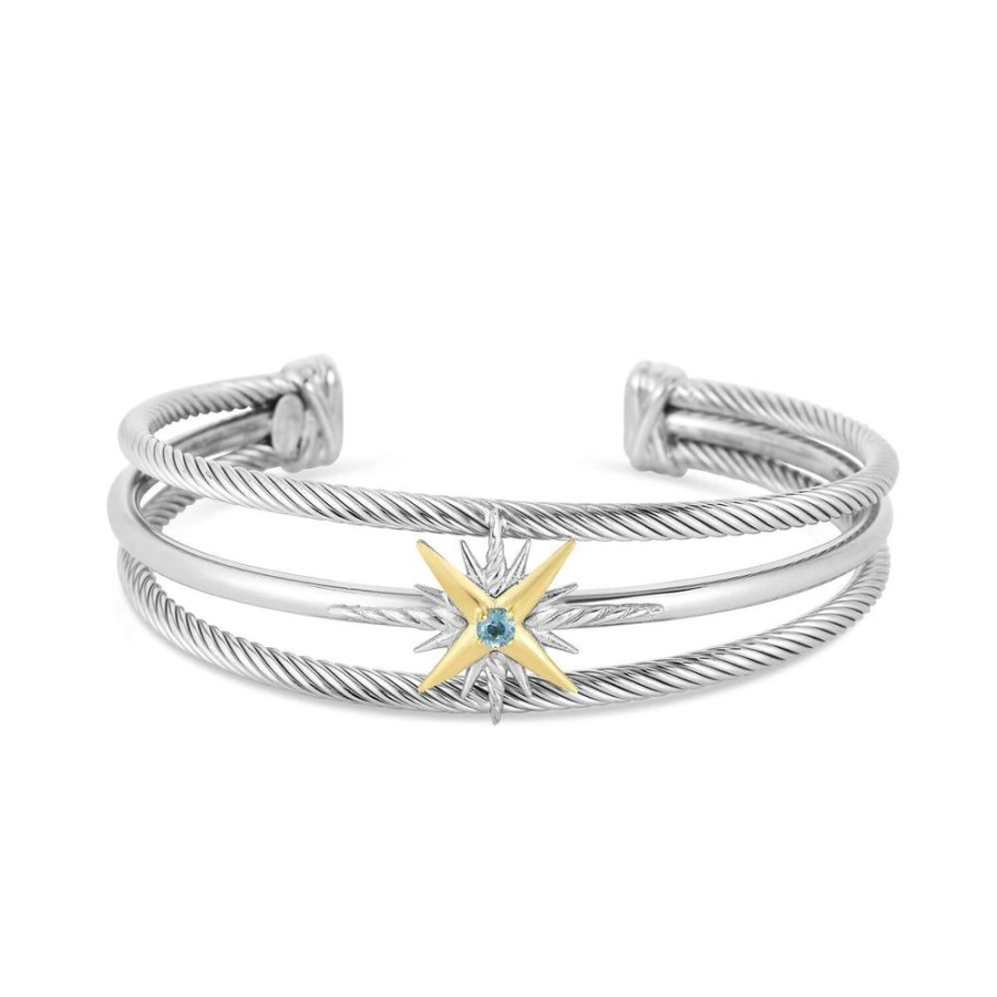 Women Phillip Gavriel | Silver & 18K Gold Bold Constellation Cable Bracelet With Blue Topaz