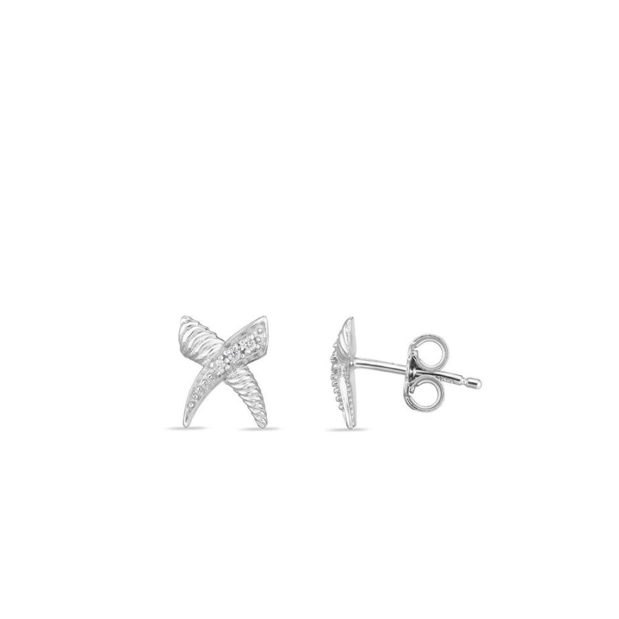 Women Phillip Gavriel | Mini Silver Sculpted 'X' Diamond Cable Earrings