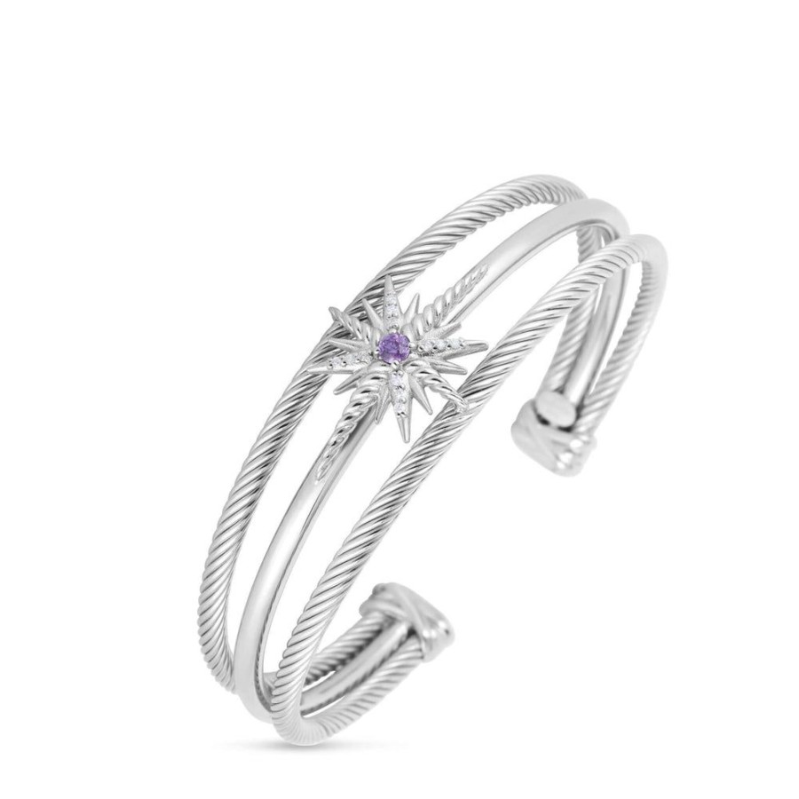 Women Phillip Gavriel | Silver & Diamond Constellation Cable Bracelet With Amethyst