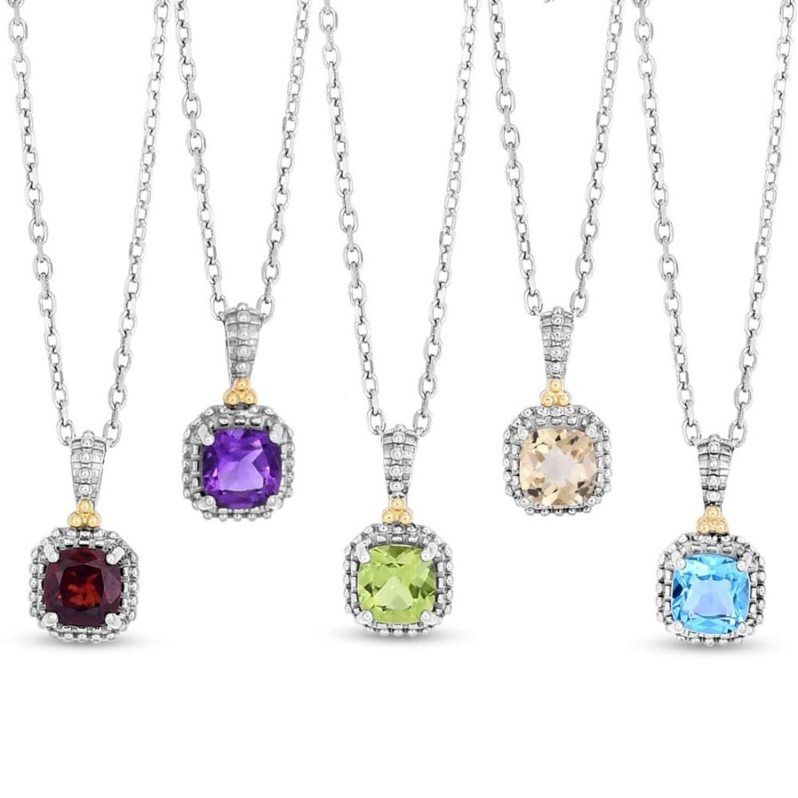 Women Phillip Gavriel | Silver & 18K Mini Cushion Gemstone Necklace