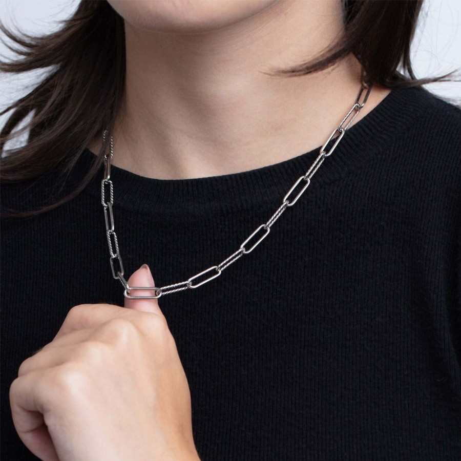 Women Phillip Gavriel | Silver Twisted Cable Paperclip Necklace