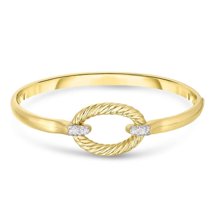 Women Phillip Gavriel | 14K Gold & Diamond Oval Link Italian Cable Bangle