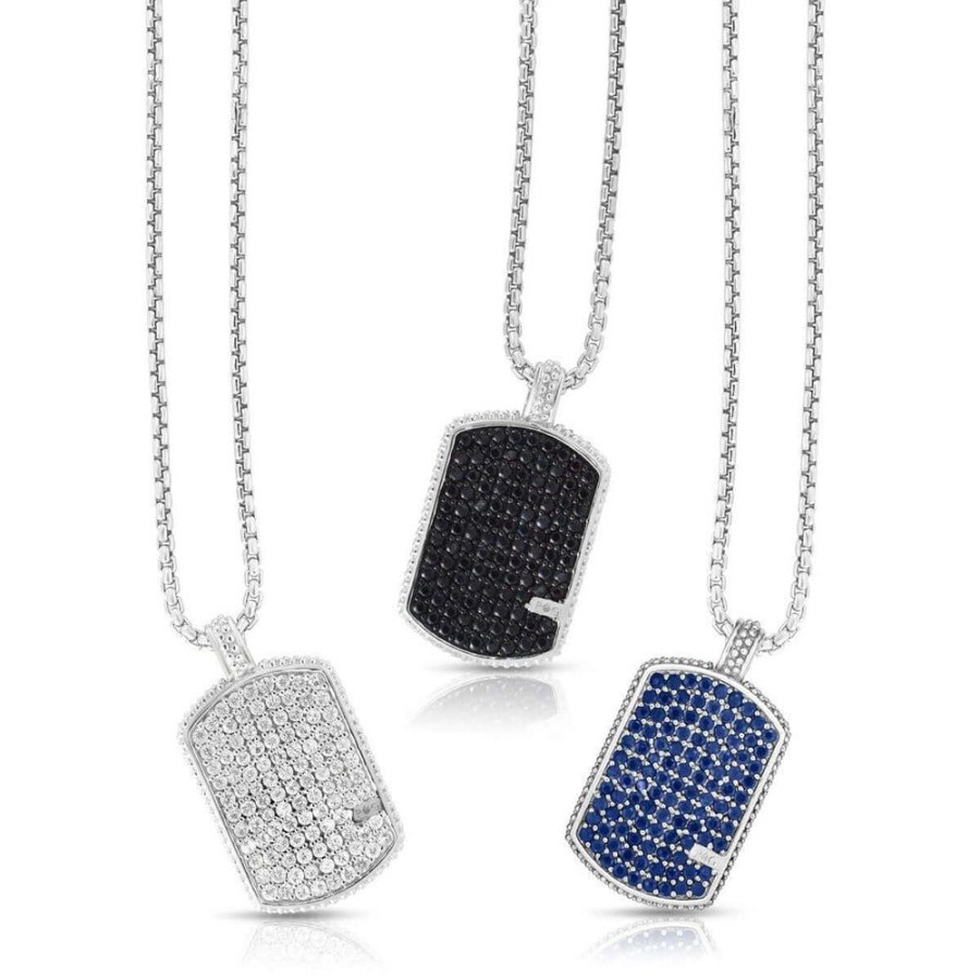 Men Phillip Gavriel | Sterling Silver Sapphire Dog Tag Necklace