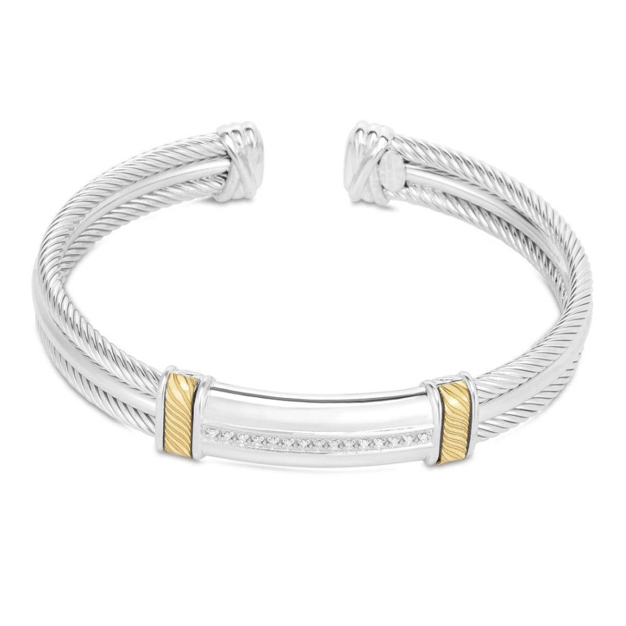 Men Phillip Gavriel | Silver & 18K Gold Cable Cuff Bracelet With Diamonds