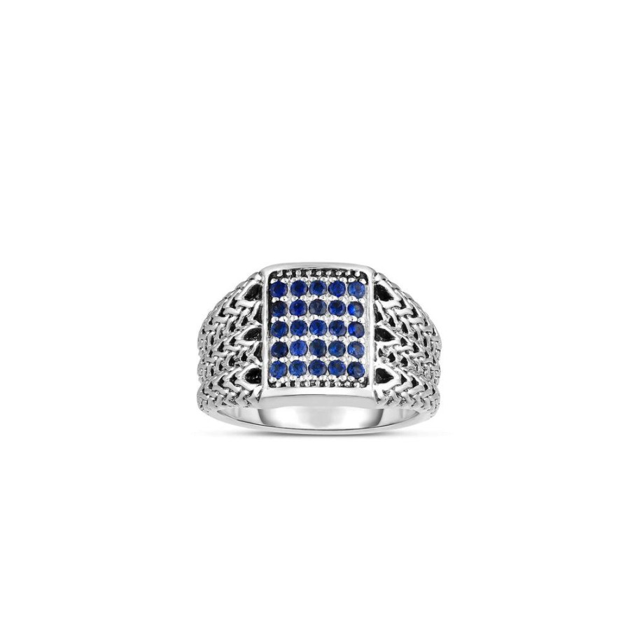 Men Phillip Gavriel | Silver Woven Signet Ring With Sapphires