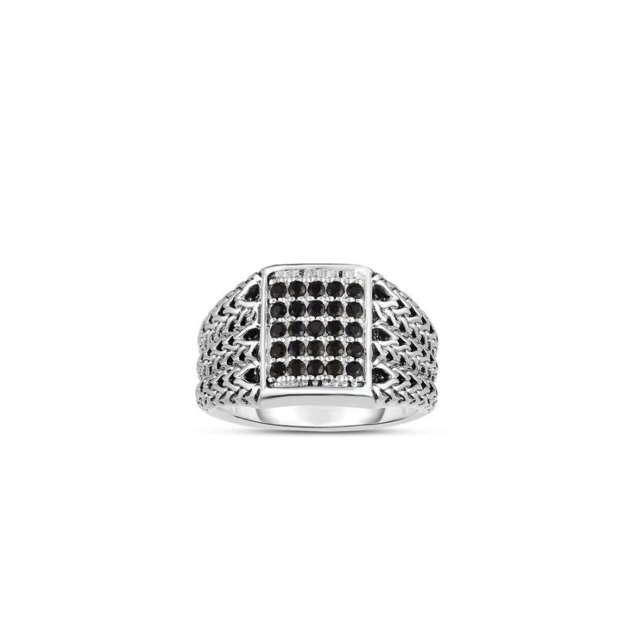 Men Phillip Gavriel | Silver Woven Signet Ring With Sapphires