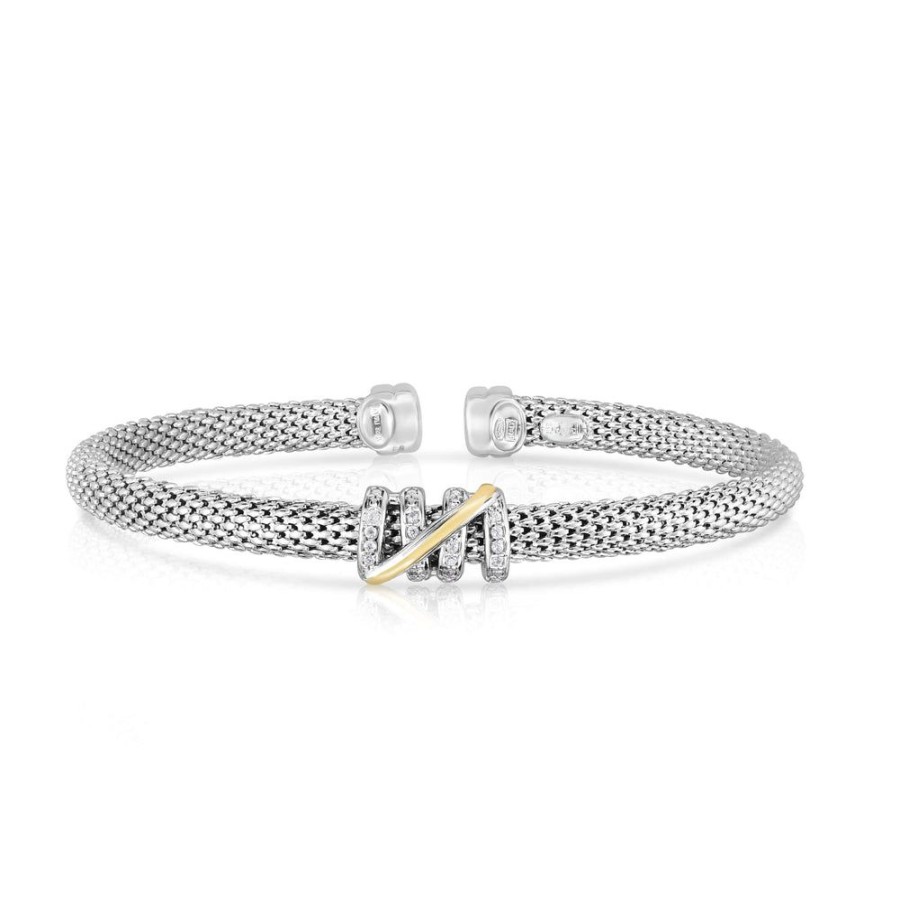 Women Phillip Gavriel | Silver & 18K Gold Small Diamond Tally Popcorn Bracelet