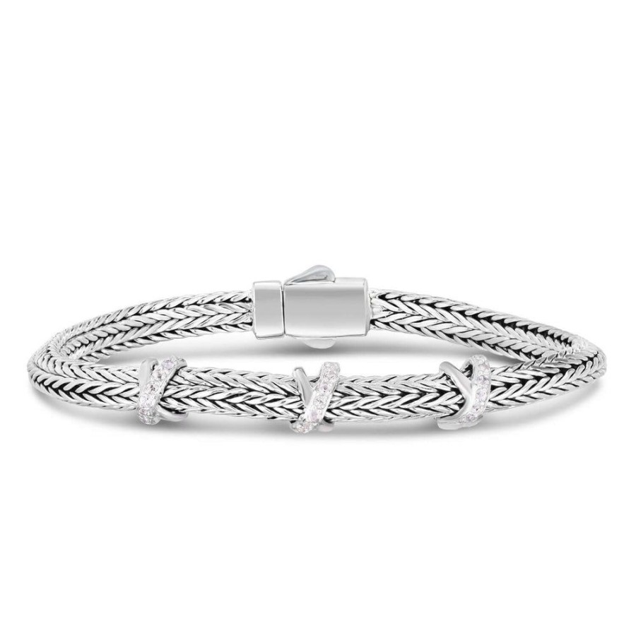 Women Phillip Gavriel | Silver & White Sapphire Triangular Woven Chain Bracelet