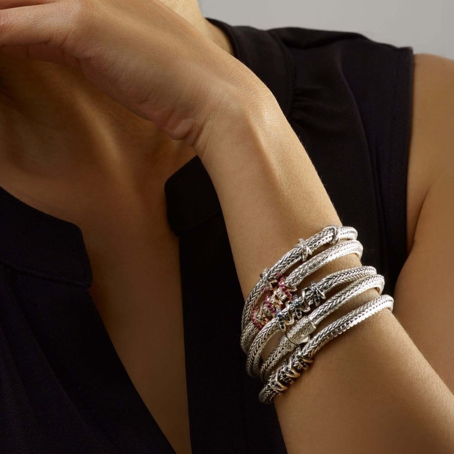 Women Phillip Gavriel | Silver & White Sapphire Triangular Woven Chain Bracelet