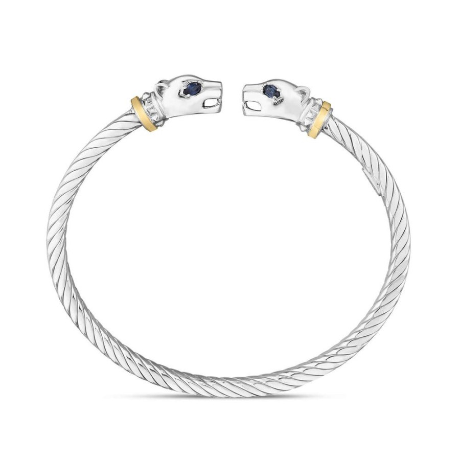 Women Phillip Gavriel | Silver & 18K Gold Panther Bangle With Blue Sapphire