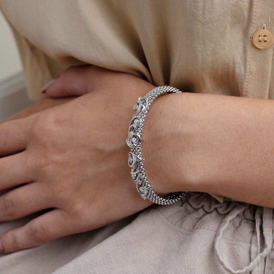 Women Phillip Gavriel | Silver & Diamond Baroque Popcorn Bracelet