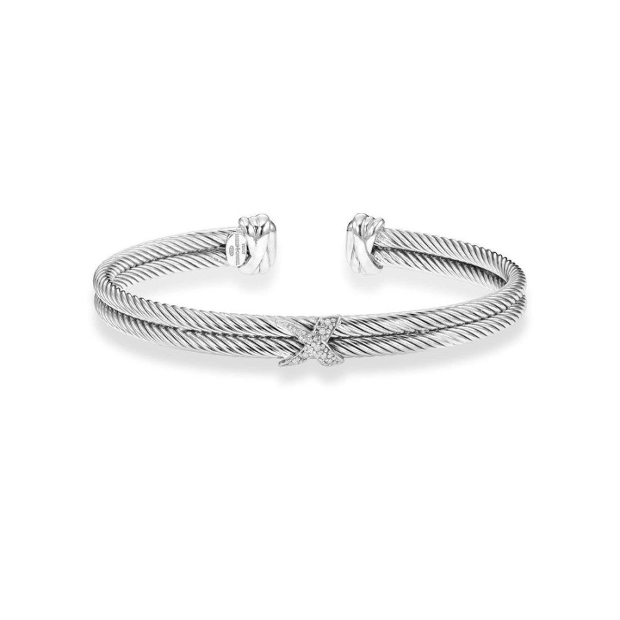 Women Phillip Gavriel | Silver & Diamond Cable X Cuff