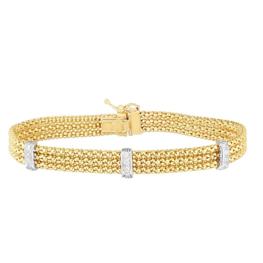 Women Phillip Gavriel | 14K Gold & Diamond Triple Row Popcorn Bracelet