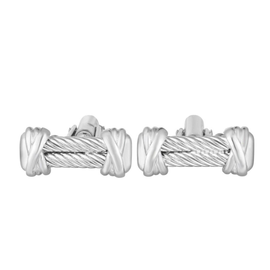 Men Phillip Gavriel | Silver Double Cable Bar Cufflinks