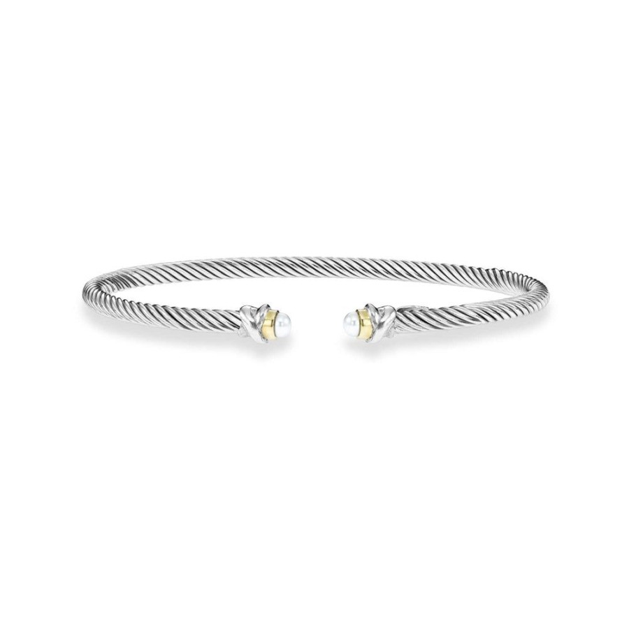 Women Phillip Gavriel | Silver & 18K Gold 3Mm Italian Cable Pearl Bracelet