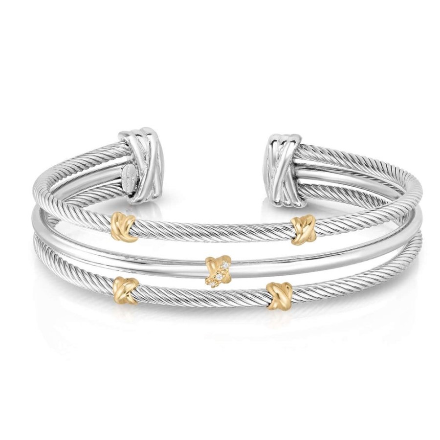 Women Phillip Gavriel | Silver & 18K Gold Three Row Cable Abbraccio Bracelet