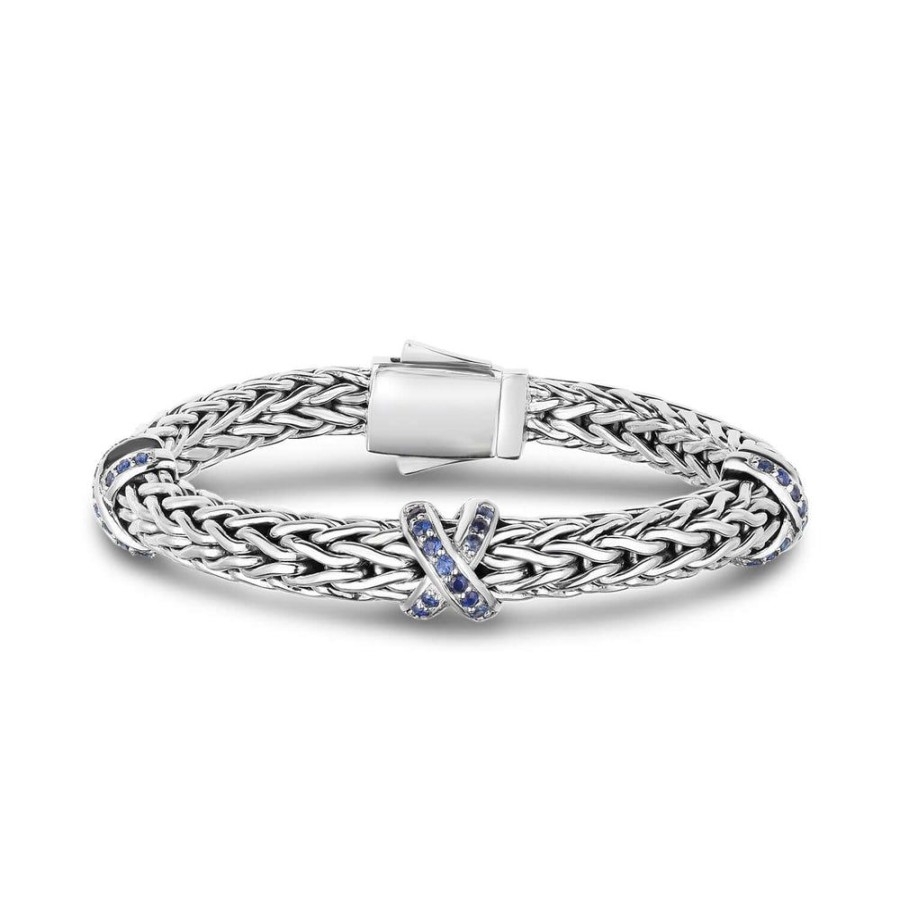 Women Phillip Gavriel | Sterling Silver Woven X Bracelet With Sapphires