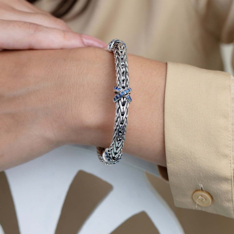 Women Phillip Gavriel | Sterling Silver Woven X Bracelet With Sapphires