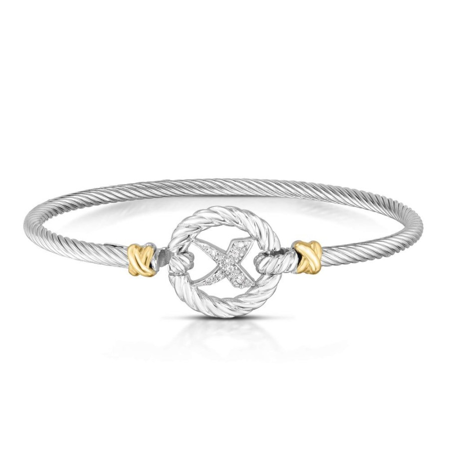 Women Phillip Gavriel | Silver & 18K Gold Cable Bracelet With Diamond 'X'