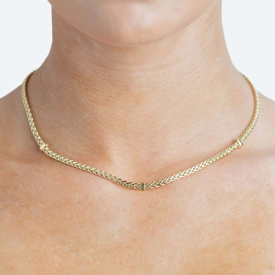 Women Phillip Gavriel | 14K Gold & Diamond Woven Chain Thin Necklace