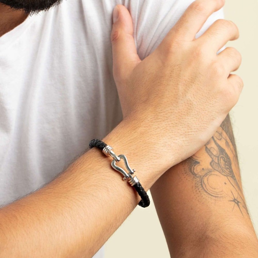 Men Phillip Gavriel | Silver Men'S Leather Buckle Bracelet