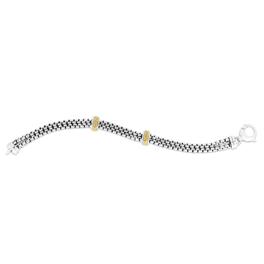 Men Phillip Gavriel | Silver & 18K Gold Double Venetian Box Link Bracelet