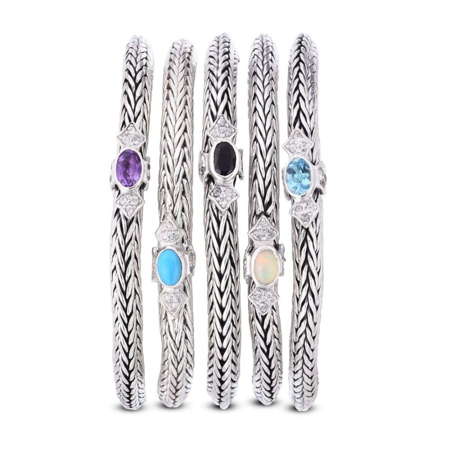 Women Phillip Gavriel | Sterling Silver Woven Chain Four Points Bracelet With White Sapphires